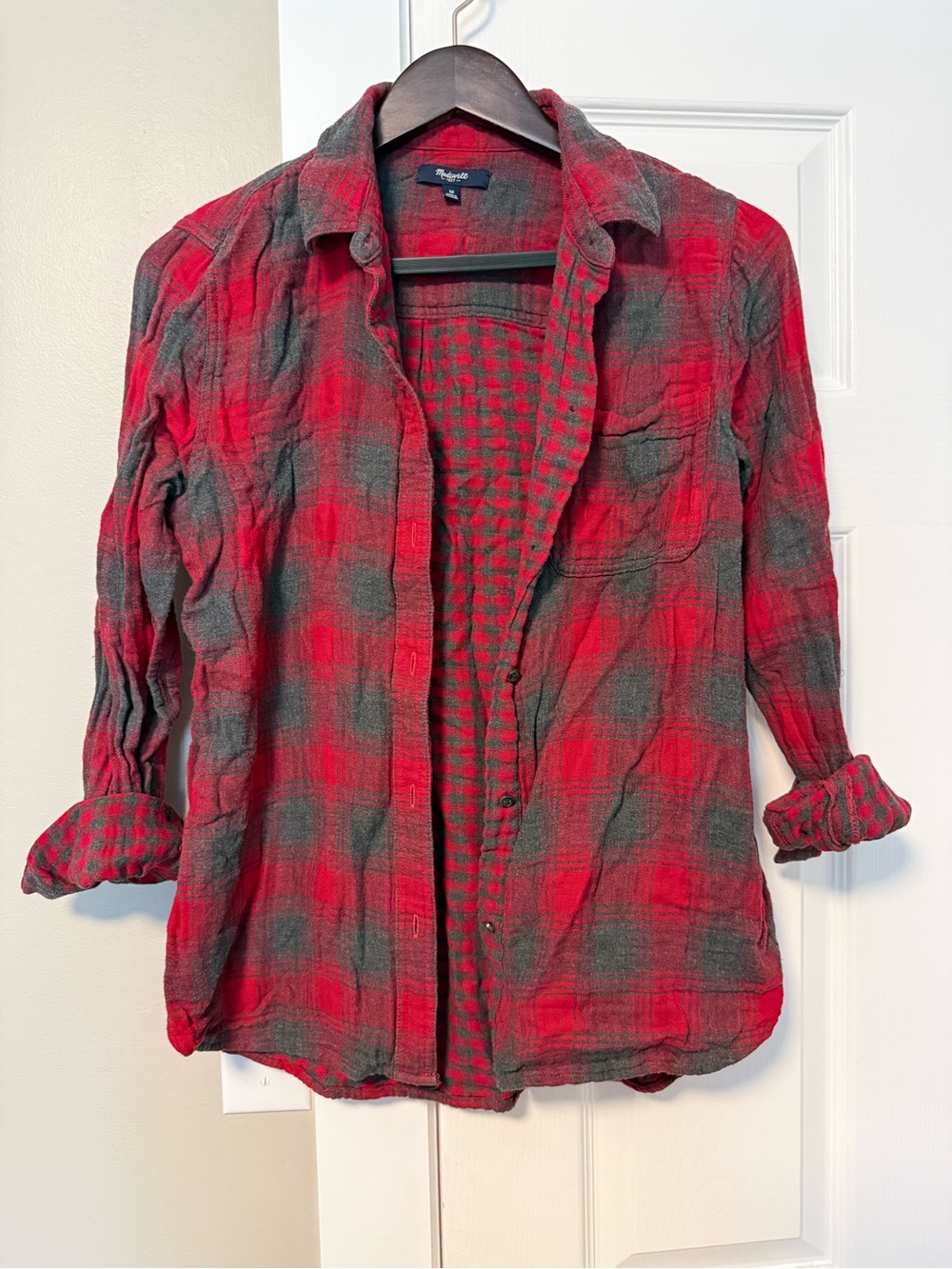 Madewell plaid flannel shirt. M. Red/gray.